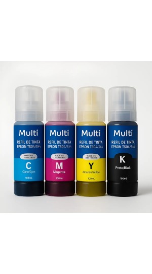 REFIL DE TINTA COMPATIVEL P/ EPSON T504/544 100ML. C/4 CORES MULTILASER